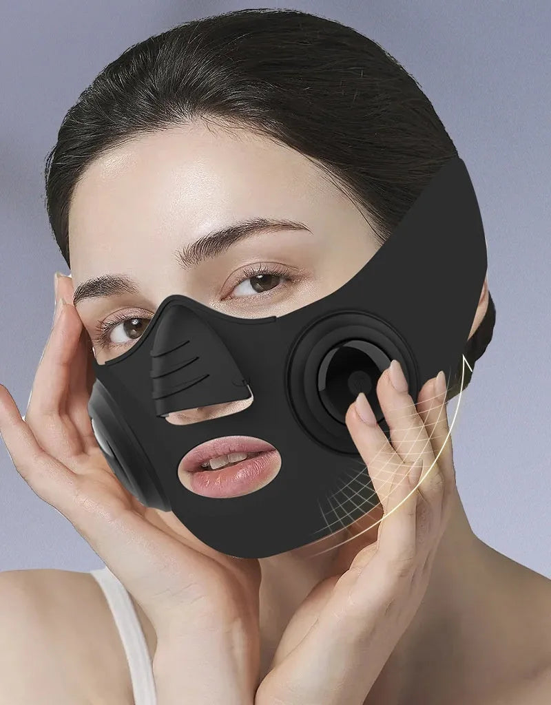 Black photon facial mask beauty device with LED lights and USB connection