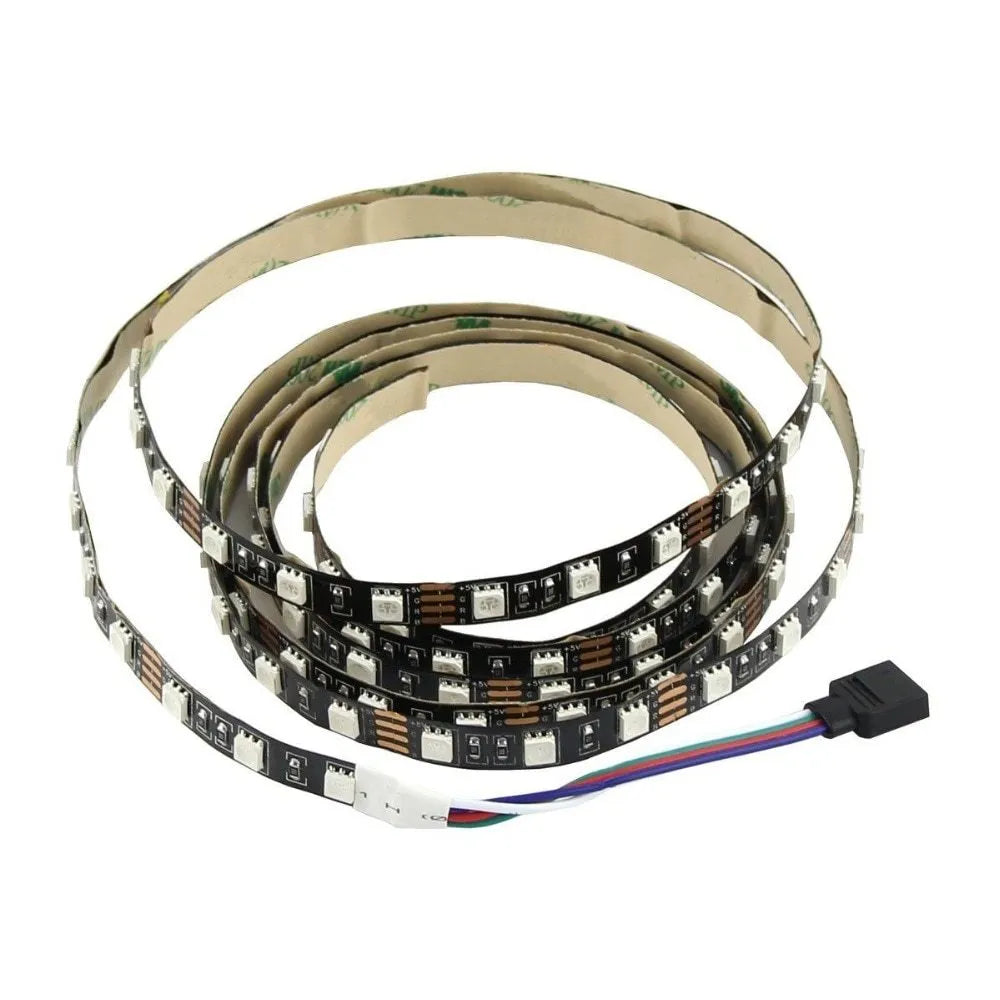 A flexible 1-metre long USB LED light strip showing multiple coloured SMD5050 LEDs on its surface.