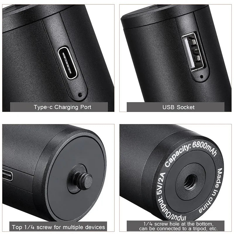 Black aluminium alloy power bank charging handle showing 12.5cm length and 3.2cm width