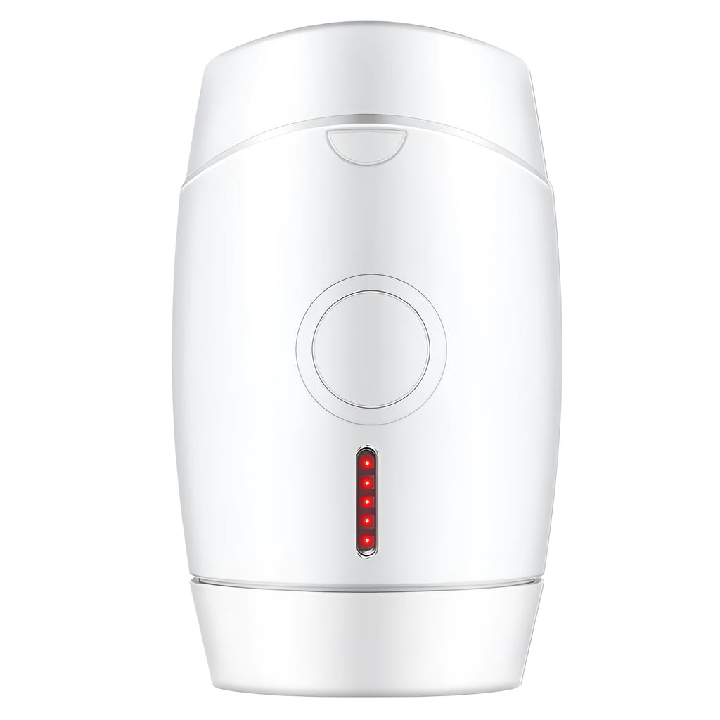 White home laser hair removal device with LCD display and five adjustment buttons