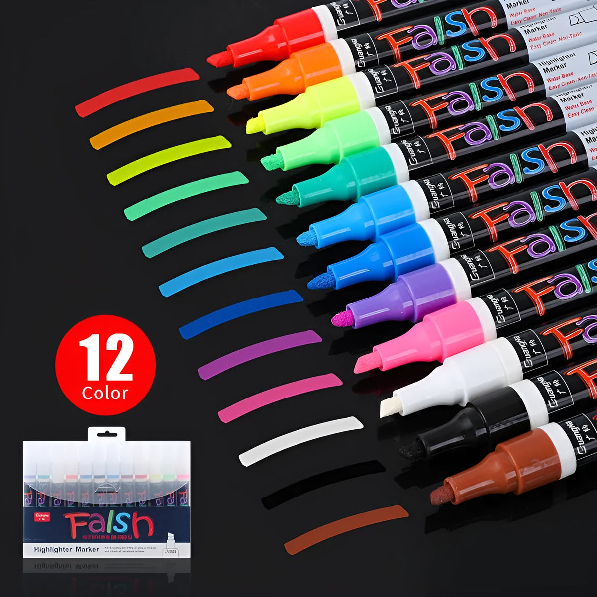 6mm fluorescent board highlighter pen set with oblique shape and pressure valve design