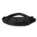Black oxford cloth tactical crossbody bag showing front zipper and compact size.