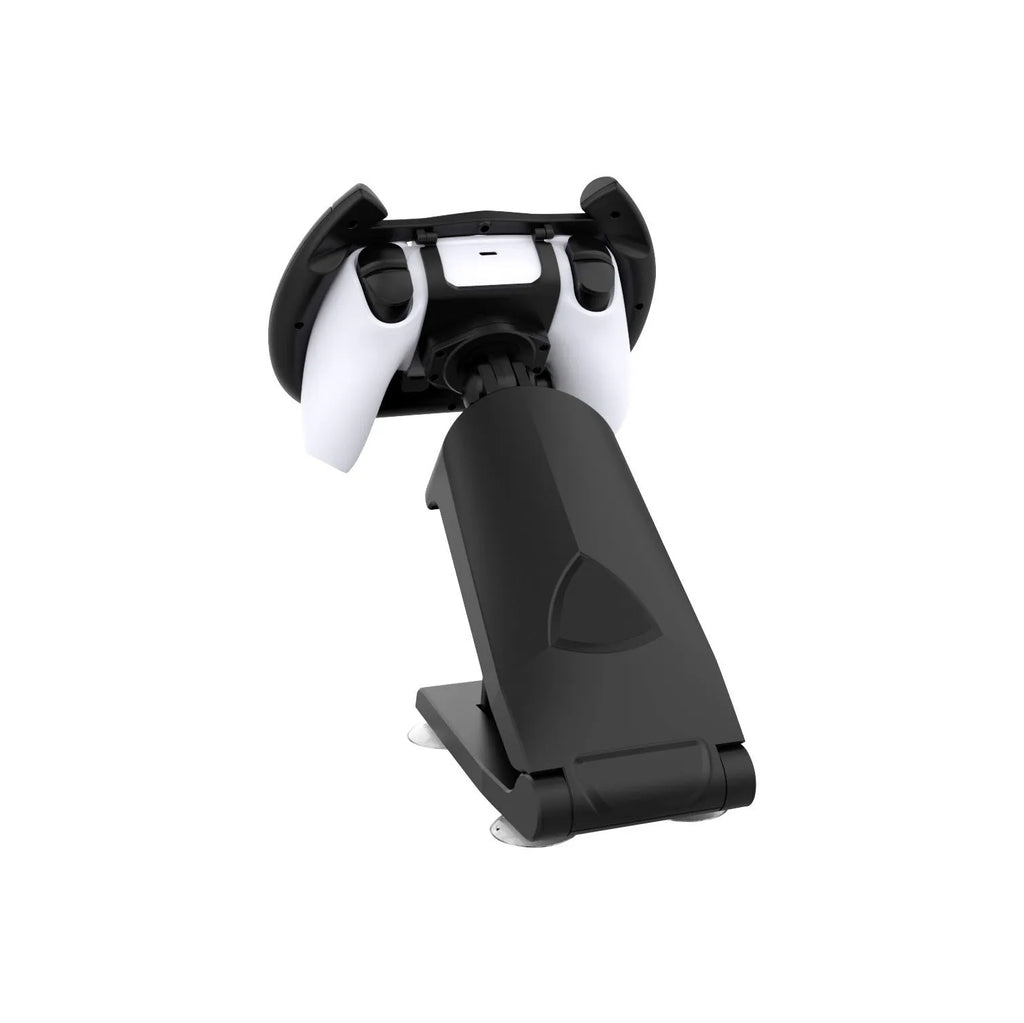 Black gamepad steering wheel bracket with suction cup mount for PlayStation and Xbox controllers
