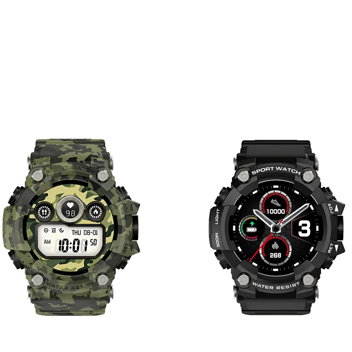 Black T6 tactical rugged smart watch on wrist showing 1.3-inch screen and alloy casing.