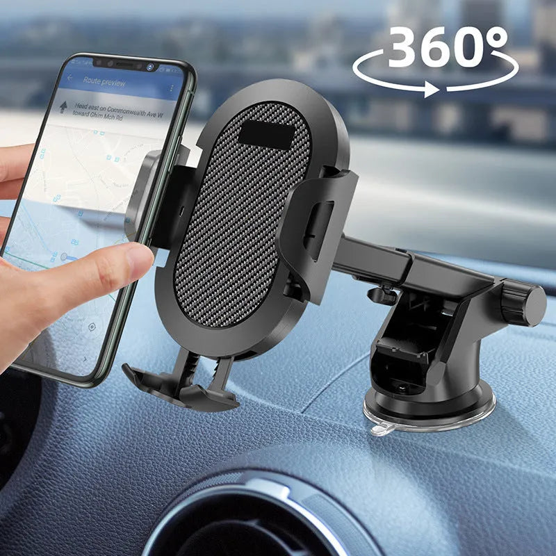Auto lock car phone holder showing black grey colour with air vent mounting