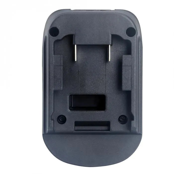 Black Milwaukee to Makita battery adapter showing conversion connection points for power tools