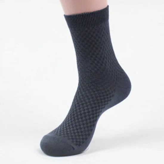 Men's bamboo fibre business socks showing small square pattern in five colour options