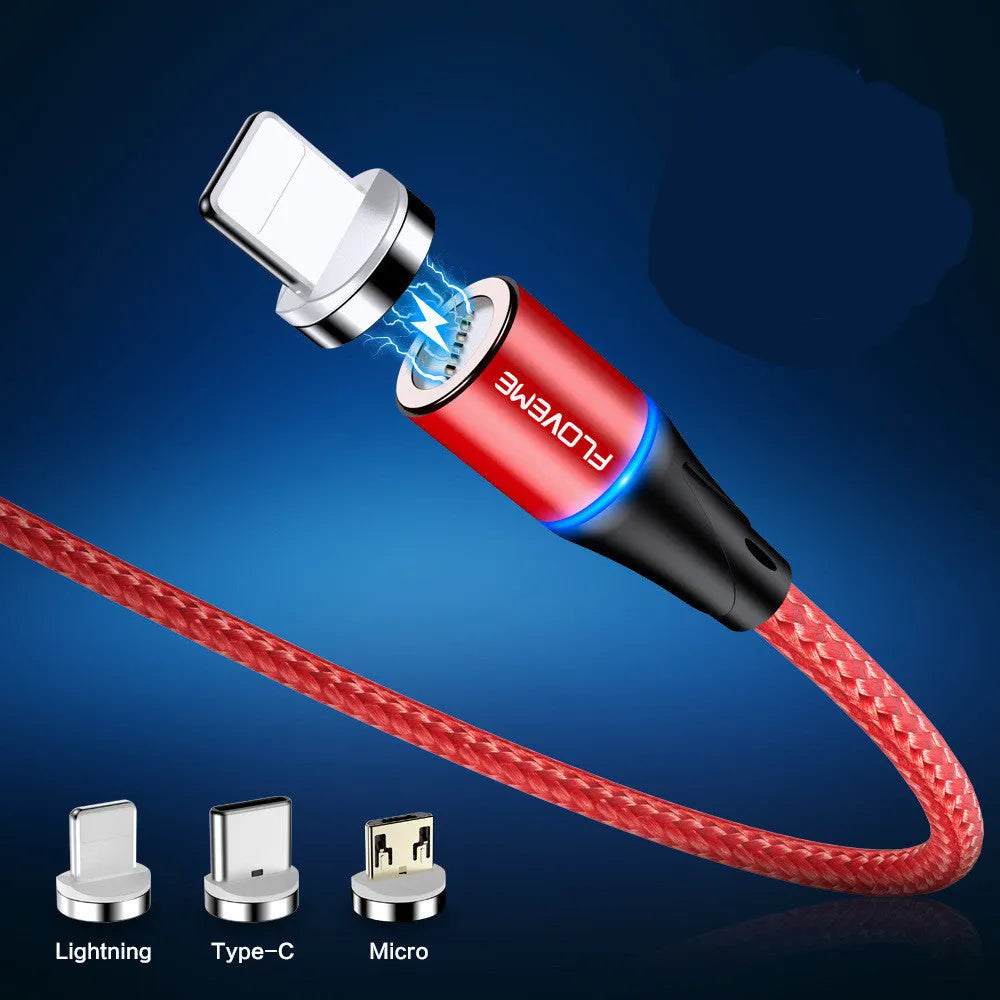 Black magnetic fast charge data cable with LED side lights and Type-C connector