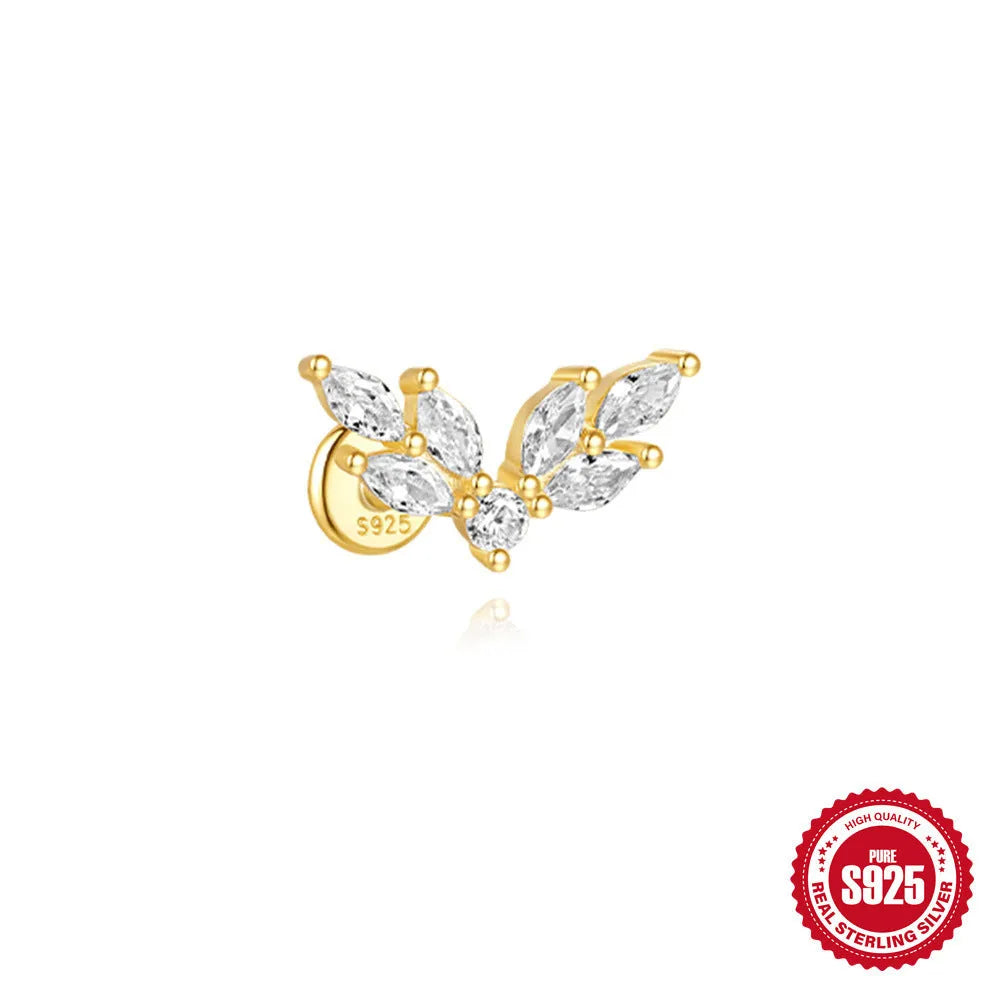 S925 sterling silver water drop earrings with flat spiral puncture detail in gold electroplated finish