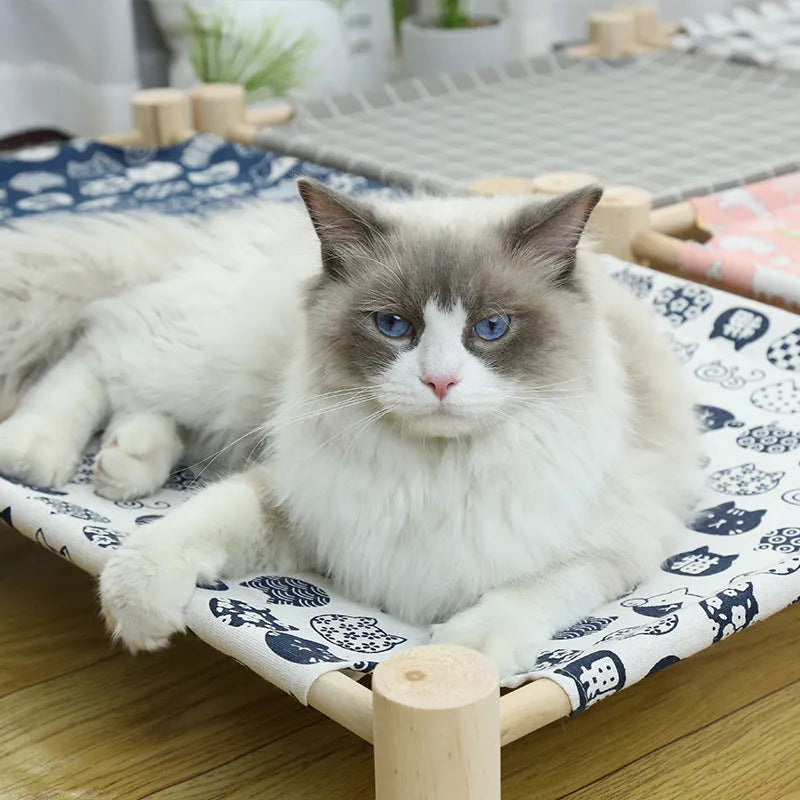 Wooden pet camping bed 44 x 51cm for cats and small pets in blue, grey, navy, pink, white or yellow