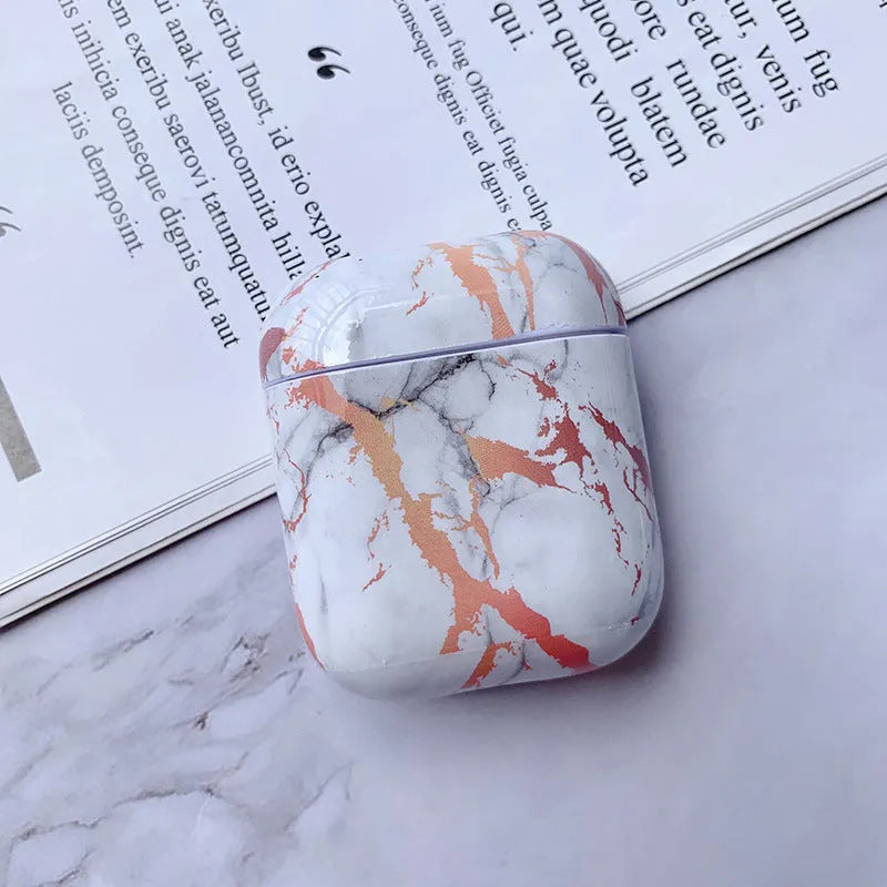 White marble hard PC protective case for Apple AirPods 1 and 2 wireless charging box