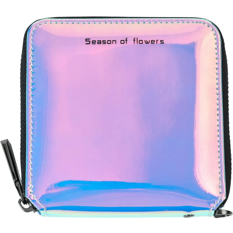 Short Korean-style folding wallet in PU leather showing three colour options