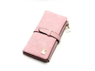 Korean retro matte leather long wallet open showing card slots, phone pocket, and two-fold design