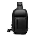 Black medium-sized PVC shoulder bag with zipper, showing internal organiser pockets and an air cushion shoulder strap.