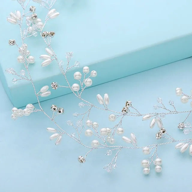 Crystal and pearl wedding hair band for brides in gold, silver, rose gold colours