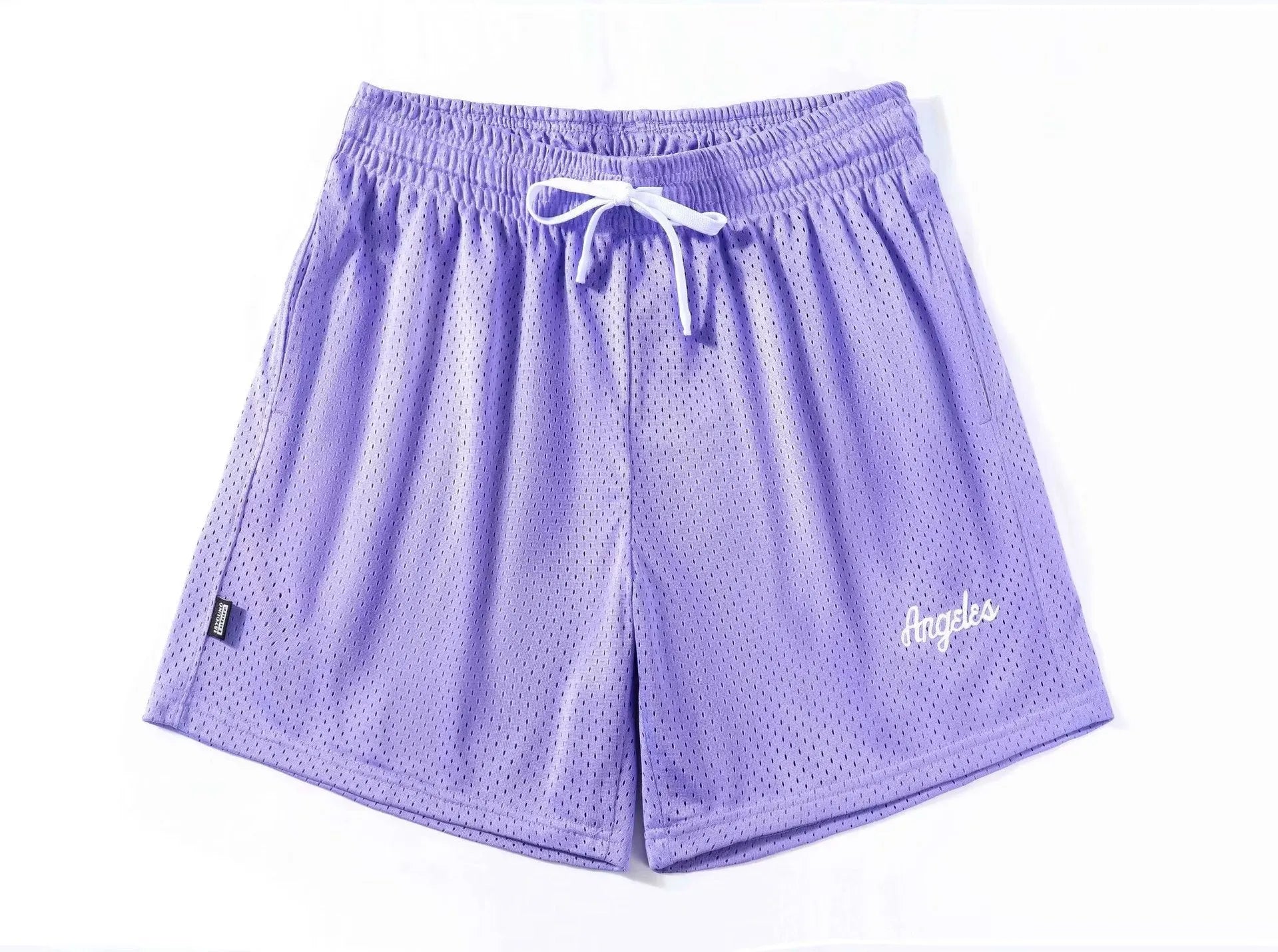Men's black double-layer mesh sport shorts on a white background