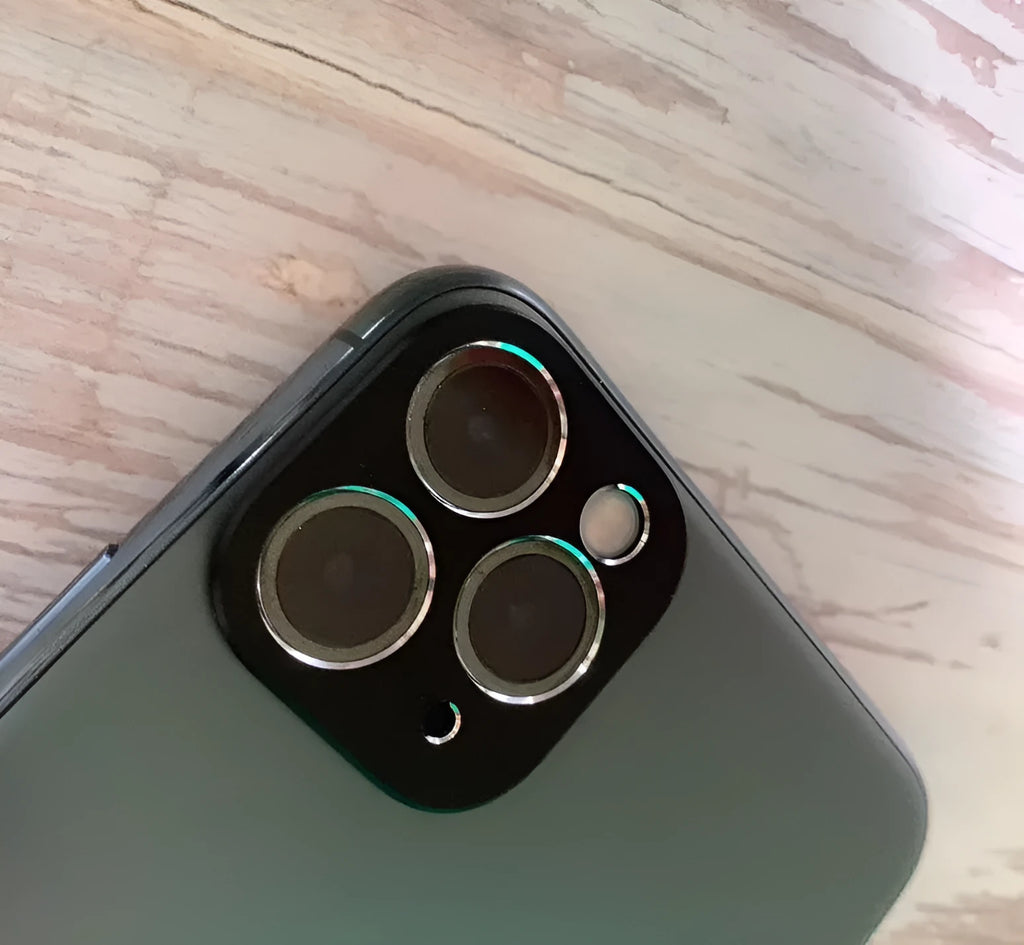 Metal camera lens protection ring for iPhone 11 and iPhone 11 Pro in various colours.