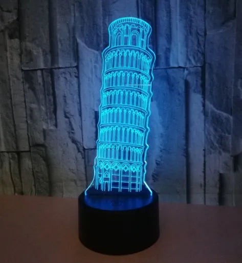 Leaning Tower of Pisa 3D acrylic nightlight with colour-changing LED base and remote control.