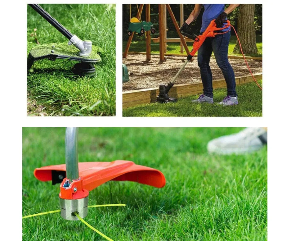 Aluminium lawn mower trimmer head accessory kit with four light yellow square grass cords and a wrench