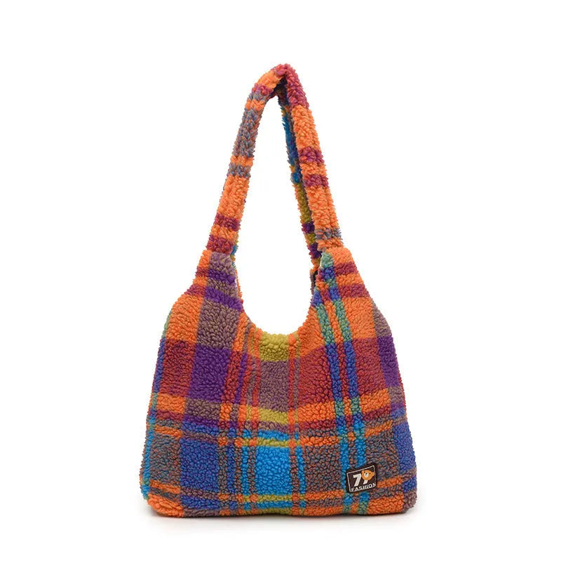 Women's plaid crossbody tote bag in Army Green with large capacity dimensions