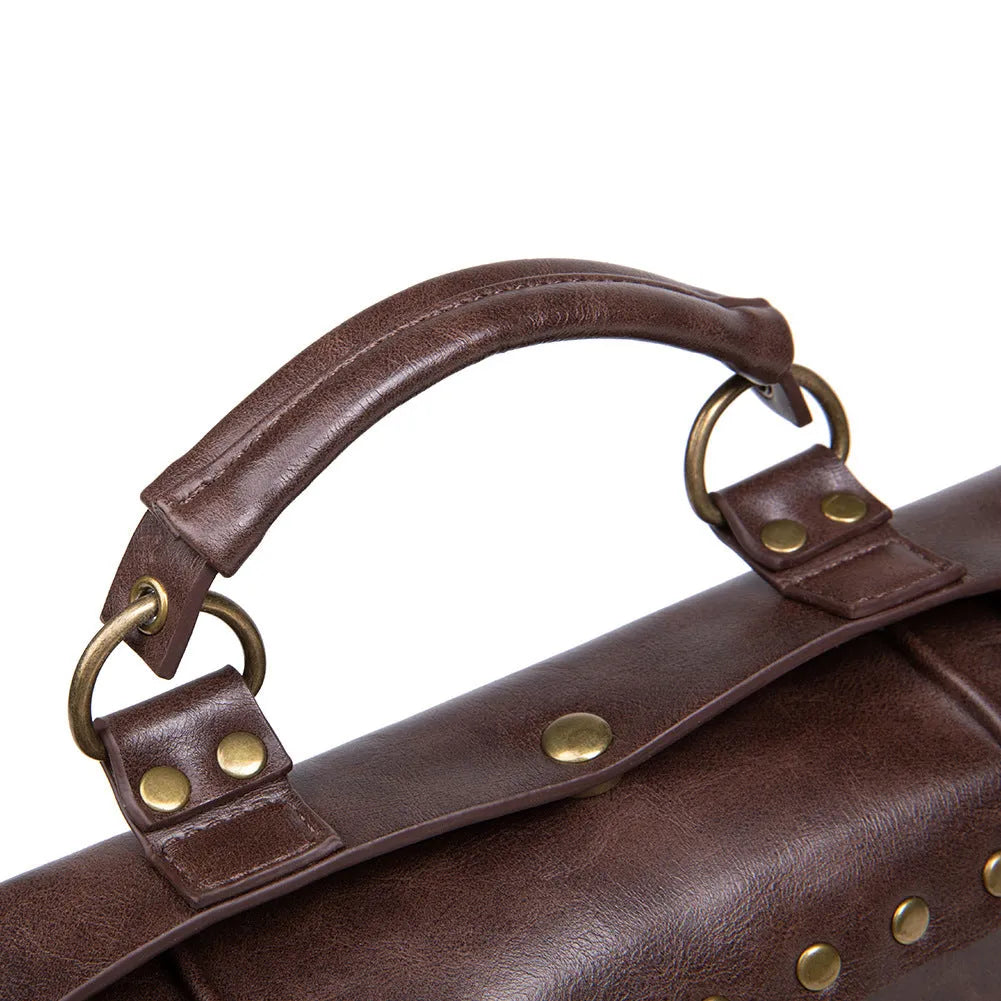 Bronze steampunk industrial retro shoulder bag with pillow shape and metal hardware