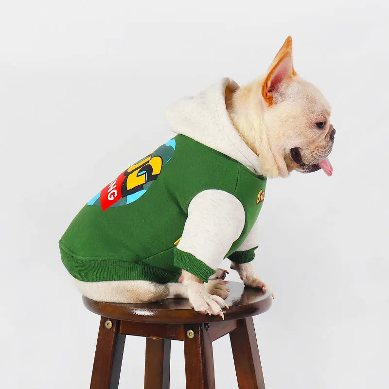 Green cotton hoodie for large dogs, sizes L XL 2XL 3XL 4XL, for autumn and winter wear.