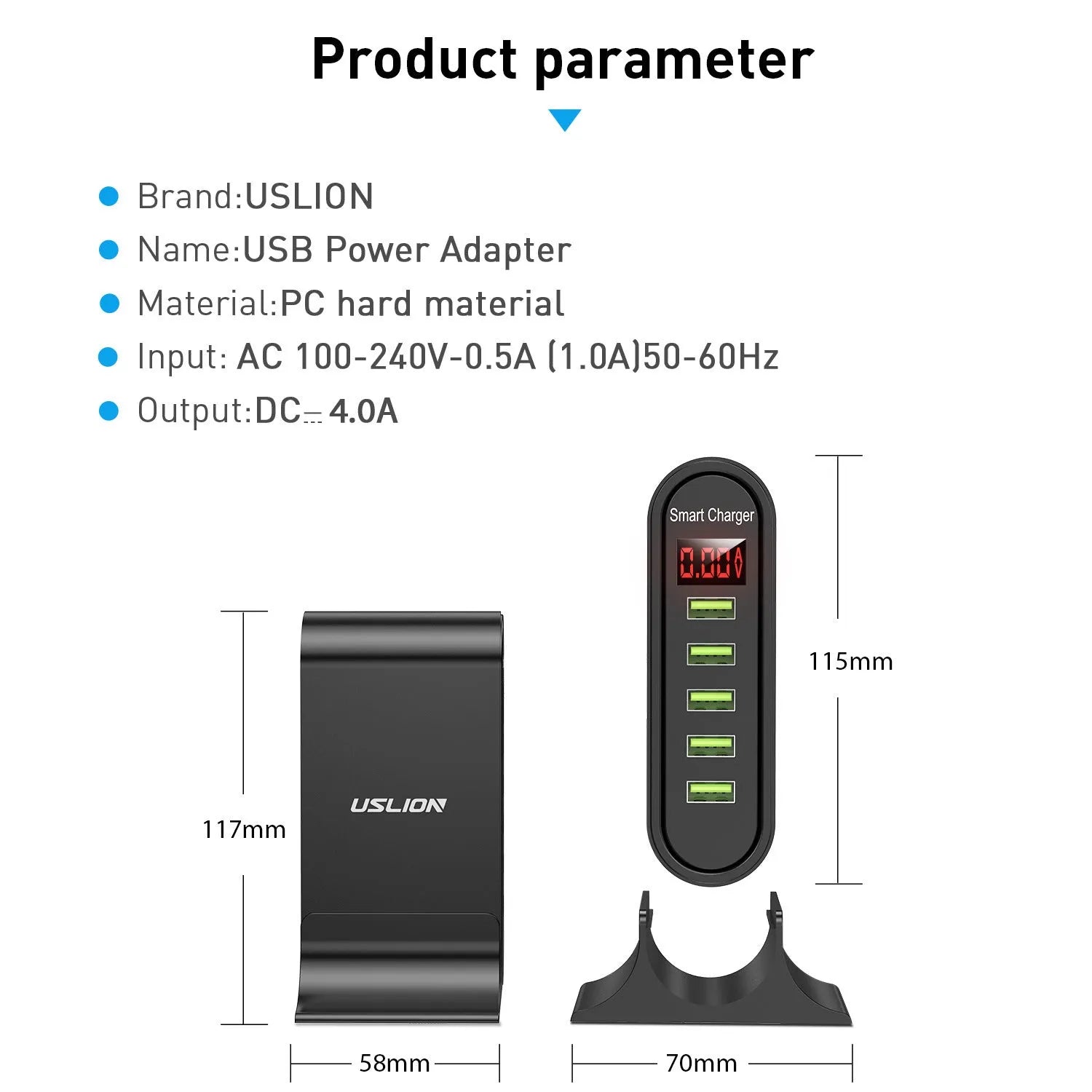 Smart LED digital display charger in black or white with EU UK US plug options