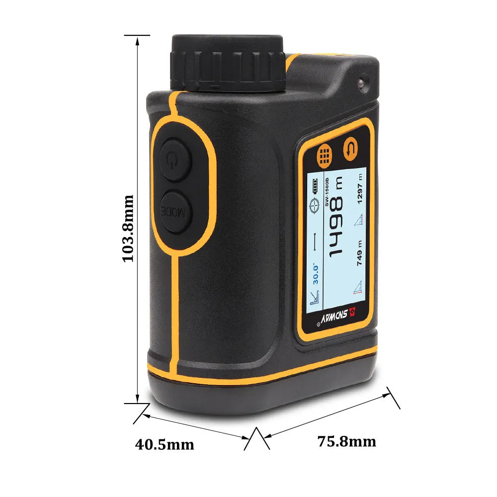 SW series handheld laser golf rangefinder showing compact black design with display screen