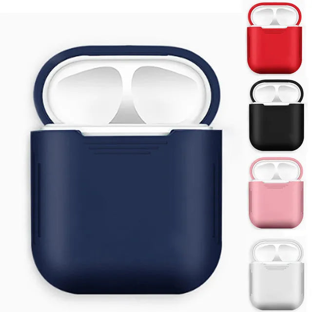 Silicone AirPods case with shockproof earmuffs and anti-loss rope in multiple colour options