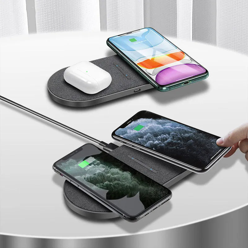 Black dual wireless charging pads for smartphones with Type-C and USB inputs
