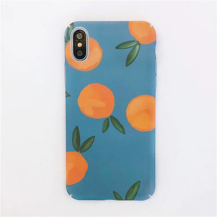 Orange plastic iPhone case with retro blue water background design