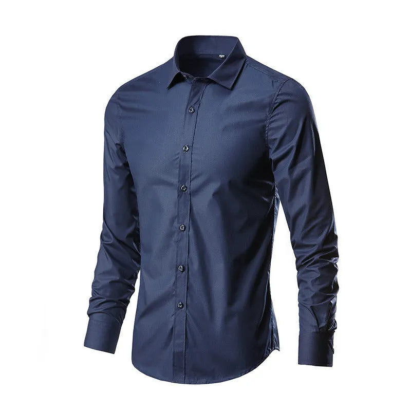 Loose-fit long-sleeve linen shirt shown in a neutral colour.