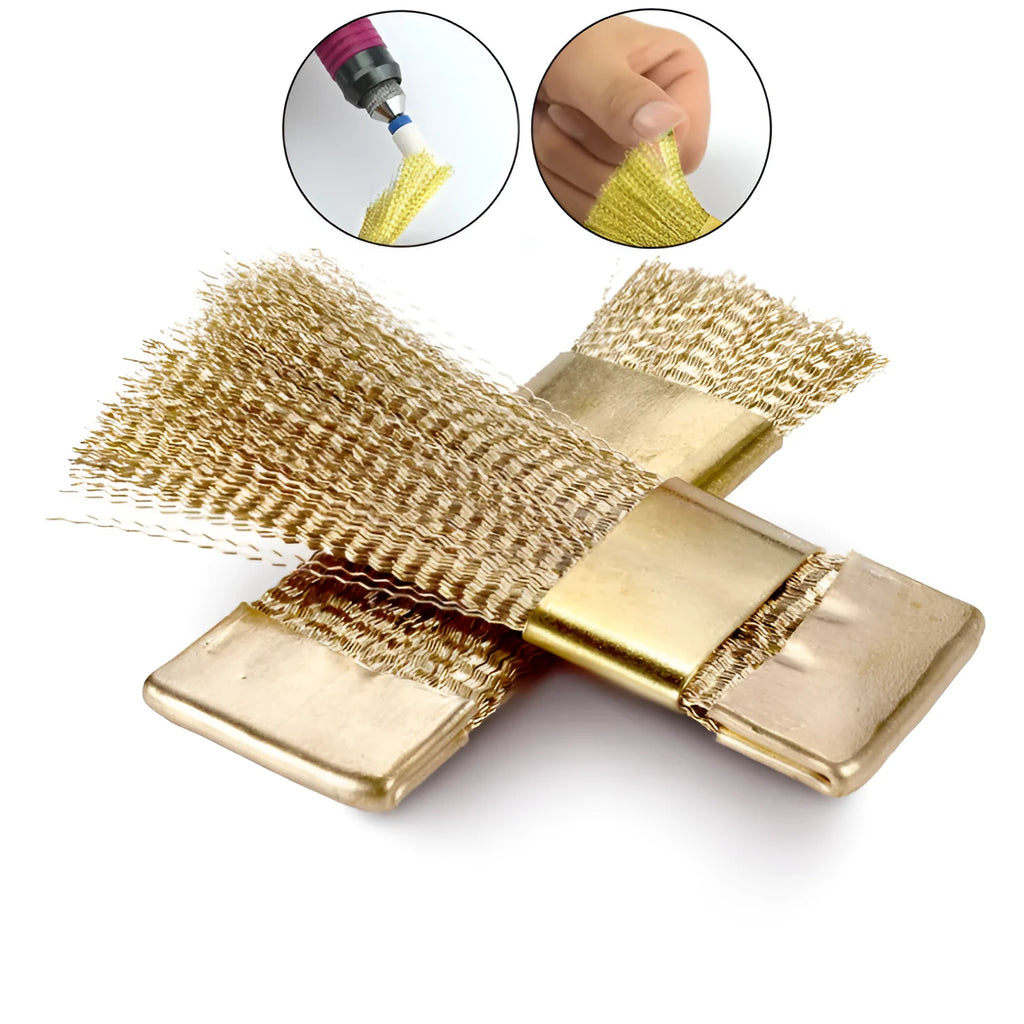 Gold metal nail beauty grinding head cleaning set with one alloy brush for manicure implements