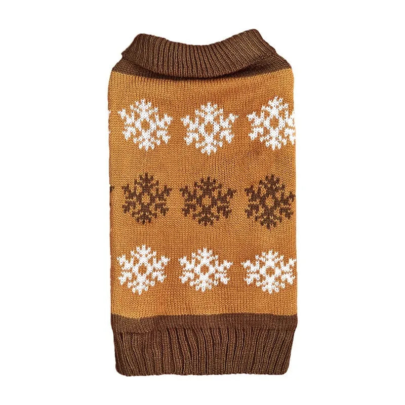 Dark brown dog sweater with snowflake pattern for Christmas pet wear