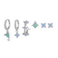 Japanese Korean style flower ear studs with zircon mosaic on copper in gold and silver colours