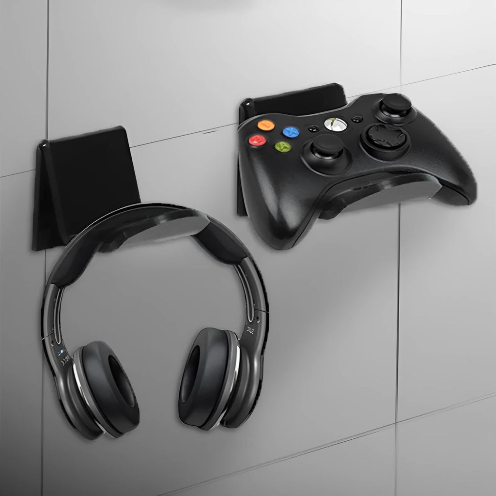 Universal game controller mounting bracket in black colour showing installation options