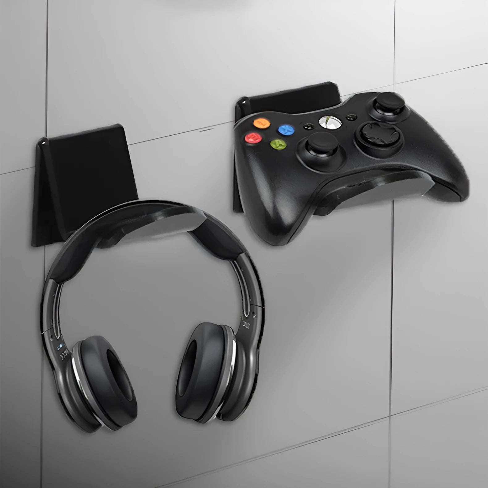 Universal game controller mounting bracket in black colour showing installation options