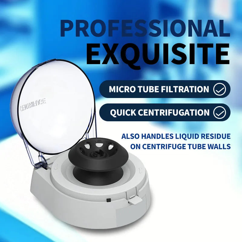 Mini laboratory centrifuge with compact design measuring 157x170x120mm