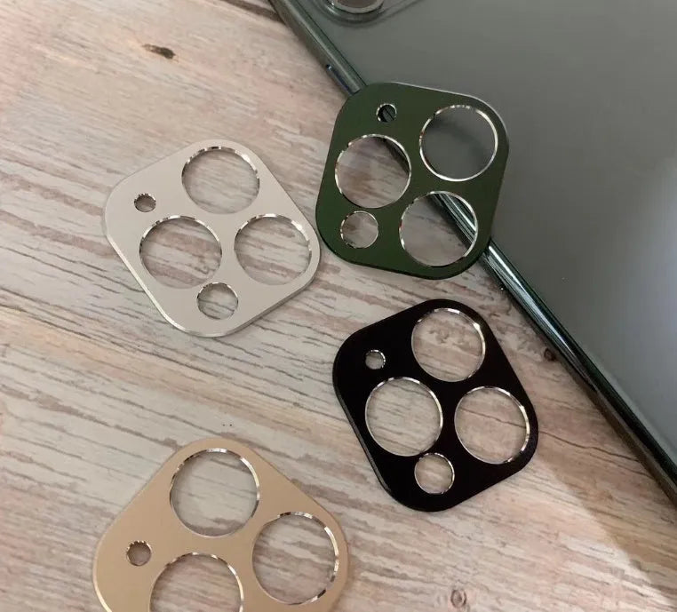 Metal camera lens protection ring for iPhone 11 and iPhone 11 Pro in various colours.