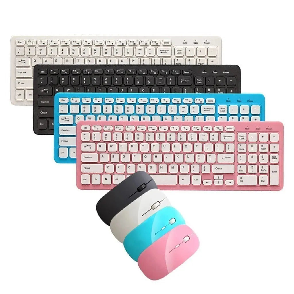 Black wireless keyboard and mouse set showing 96-key layout and adjustable DPI mouse