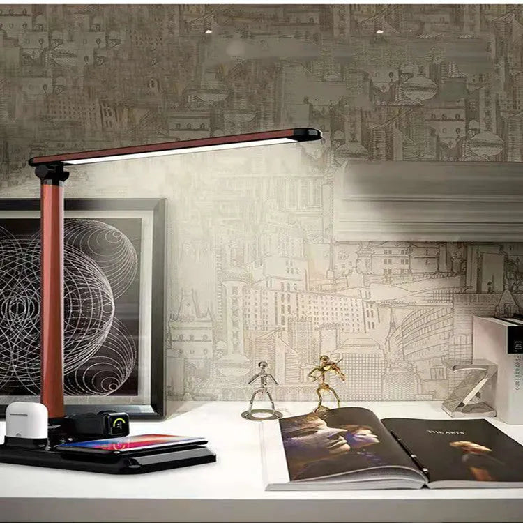 Black and white 4-in-1 LED desk lamp with wireless charging pad and Type-C port