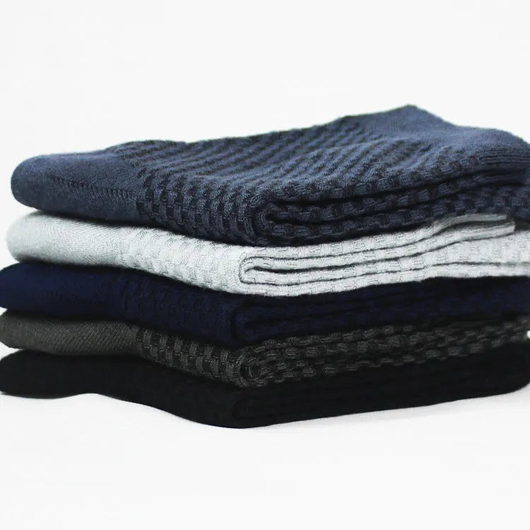 Men's bamboo fibre business socks showing small square pattern in five colour options