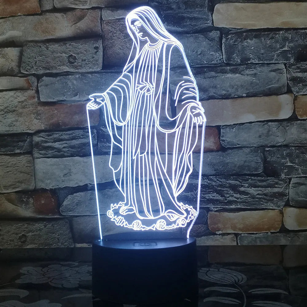 3D LED night light showing dual-ring pattern on acrylic plate with ABS base and control button.