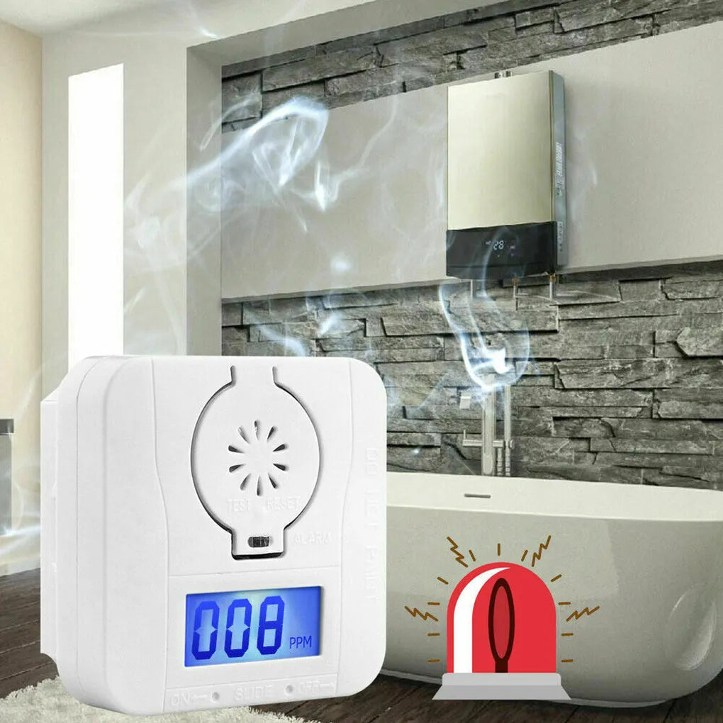 White wall-mounted wireless carbon monoxide alarm for kitchen and living room safety
