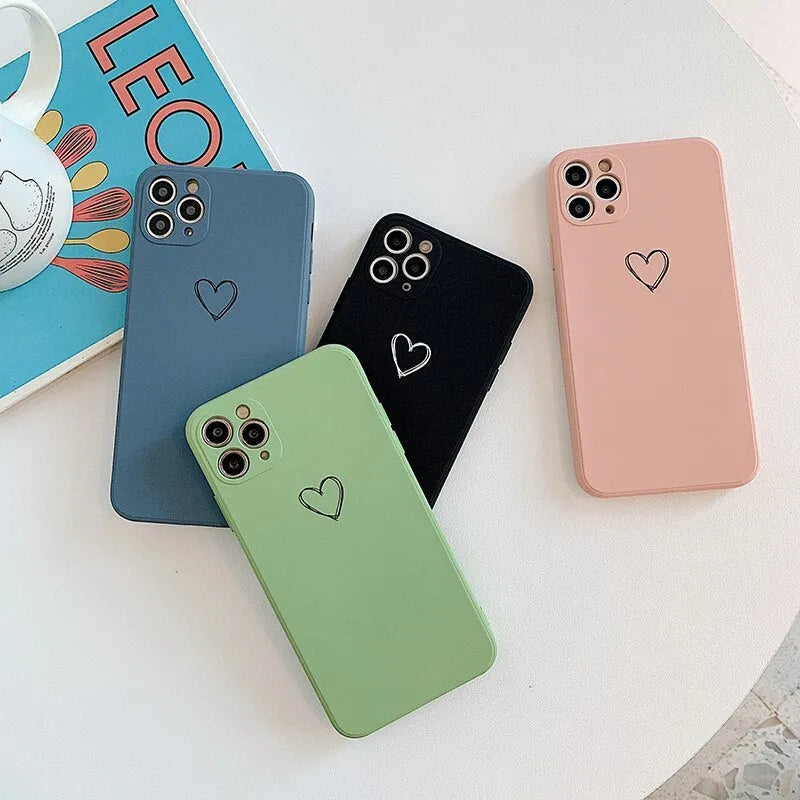 Silicone TPU back cover case for Apple iPhone in various solid colours including black, pink, and green.