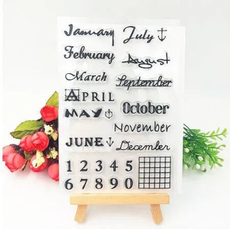 Transparent silicone calendar stamp featuring a digital table icon design on a white background.