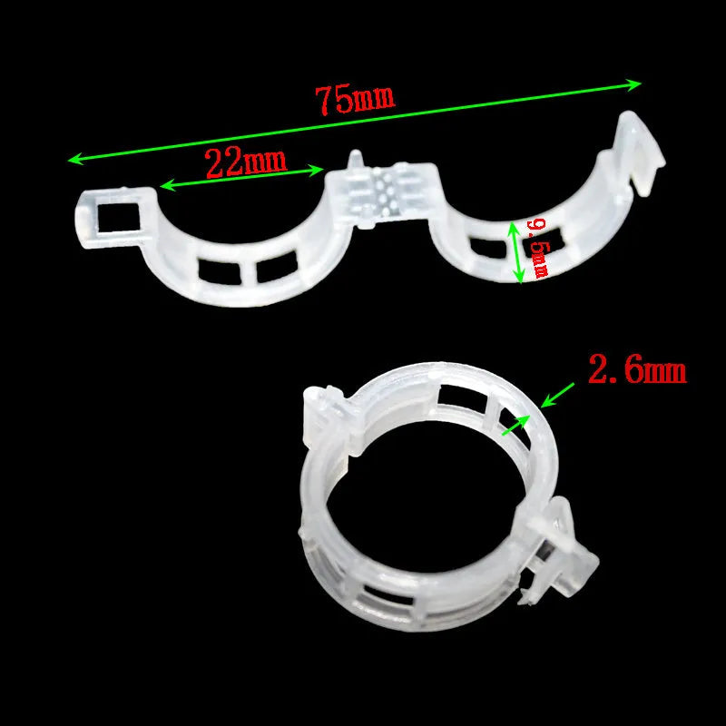 A set of 50 plastic tomato plant grafting clips, shown in a random colour mix, for securing garden vines.