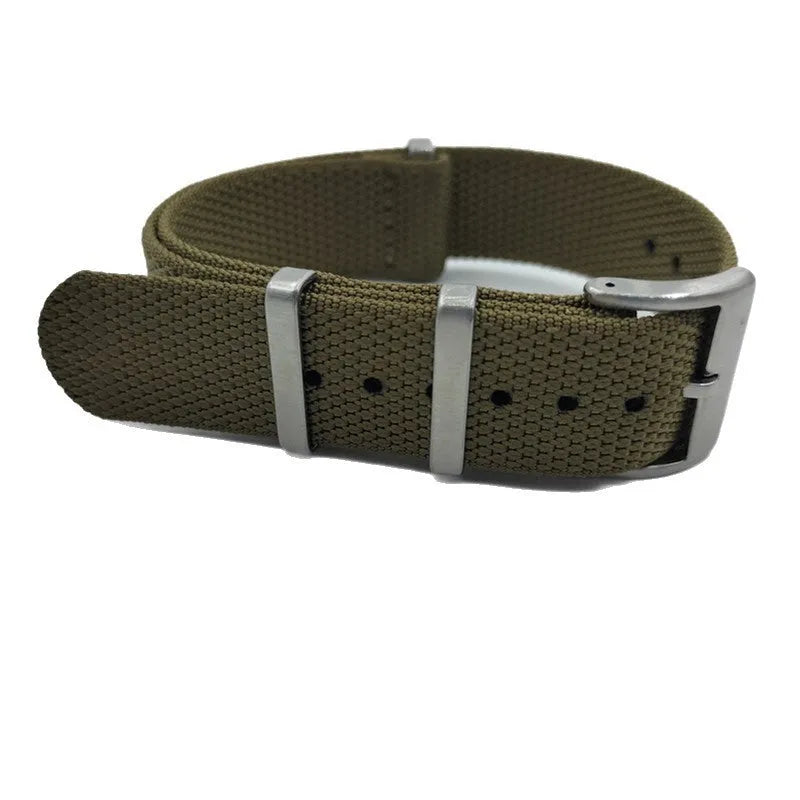 Woven nylon watch strap with integrated loop closure in multiple colour options