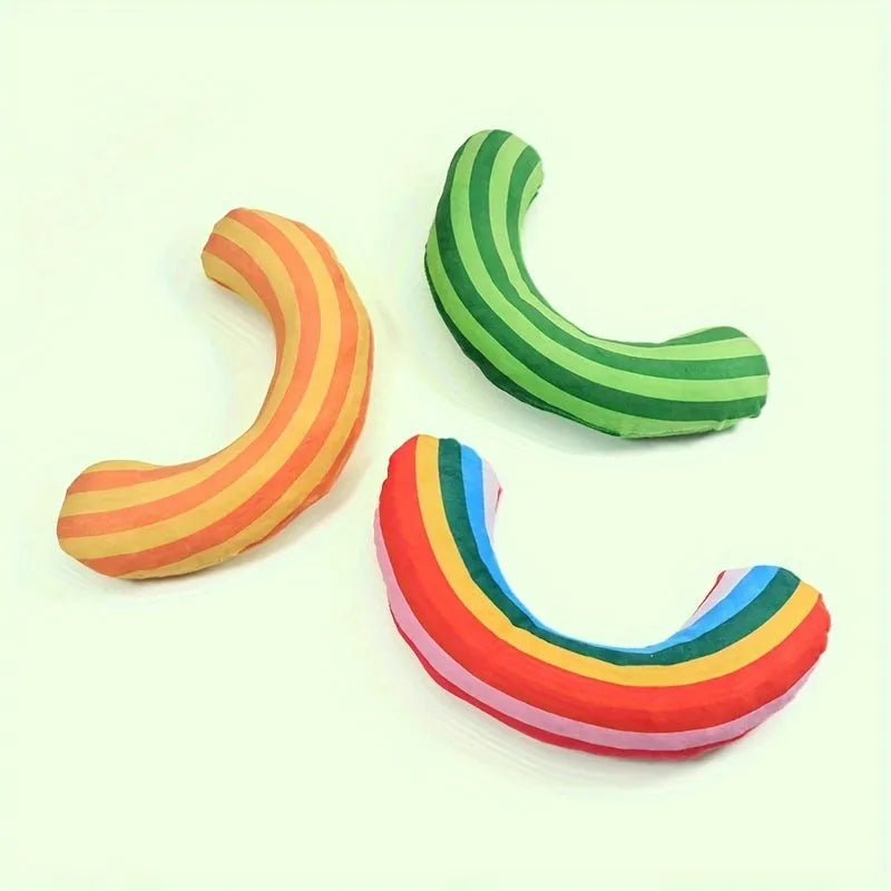 Striped pattern cat pillow toys with noise-making features and built-in catnip in three colour options
