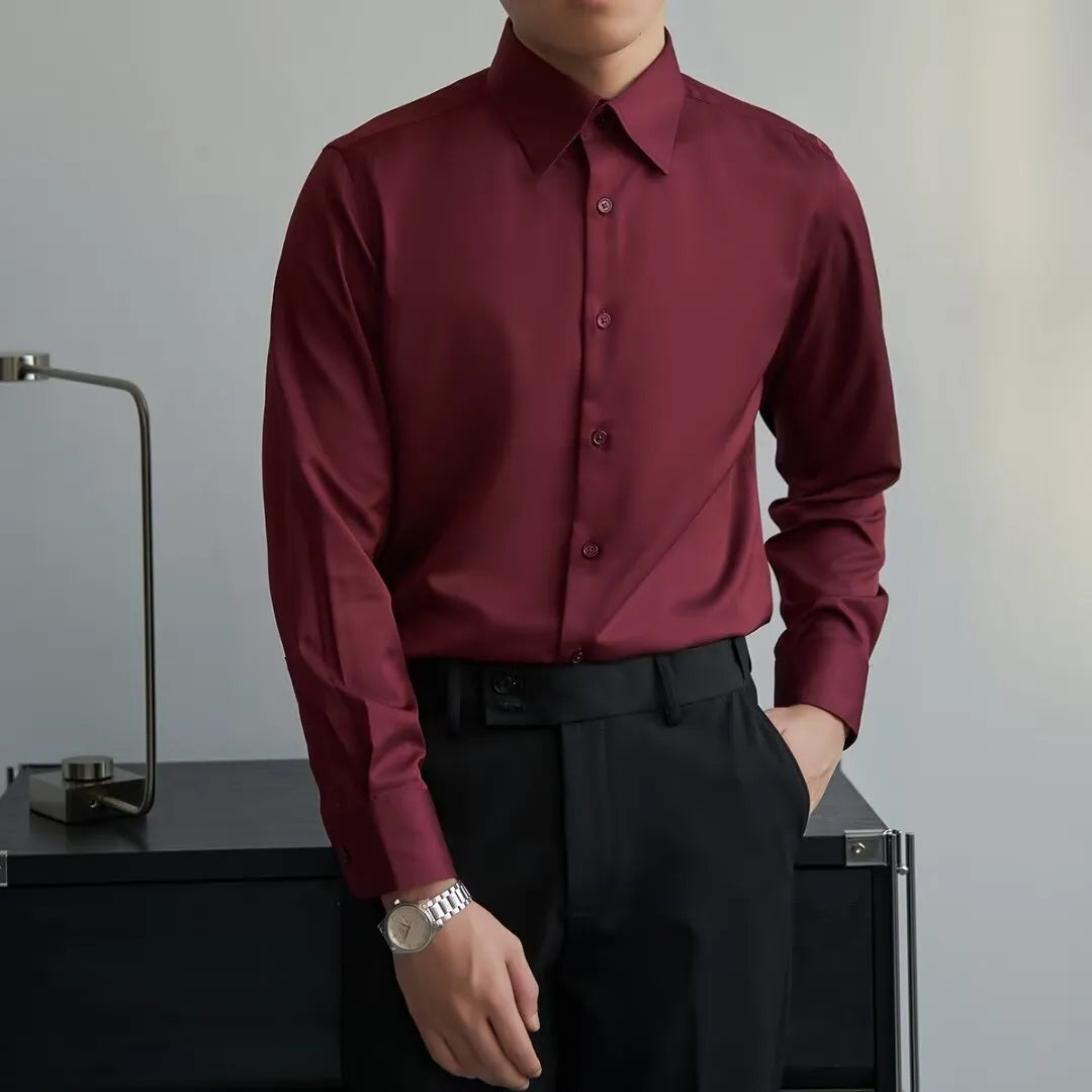 Men's black loose cardigan shirt with long sleeves in Korean slim fit style